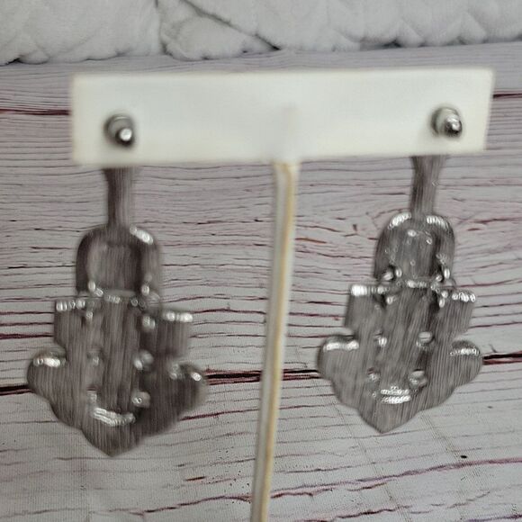 Vintage Art Deco Style Rhinestone Hanging Earrings - Picture 4 of 5